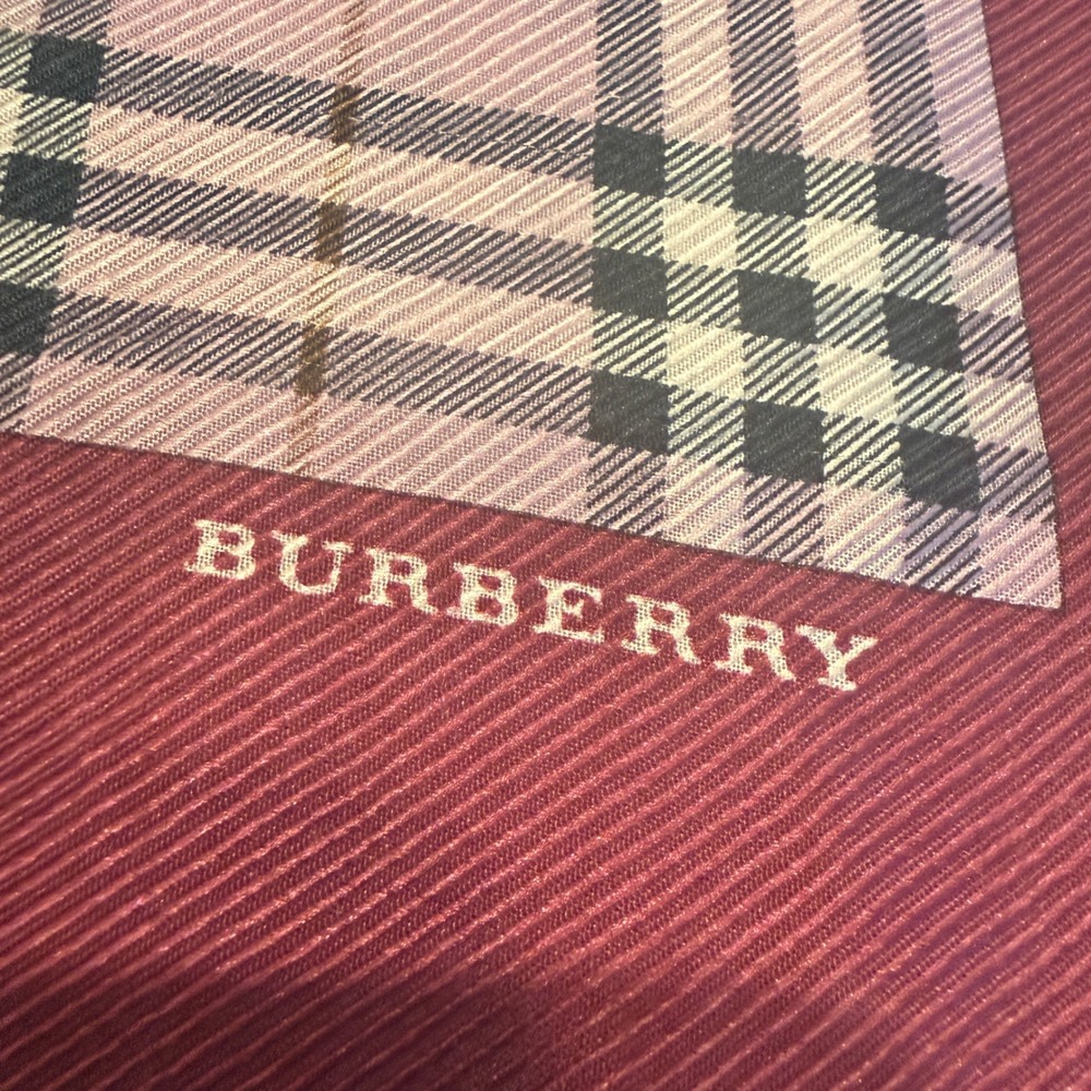 Authentic Burberry Nova Silk Square Scarf Burgundy Pink Plaid Check 22x22 Italy - Picture 5 of 6